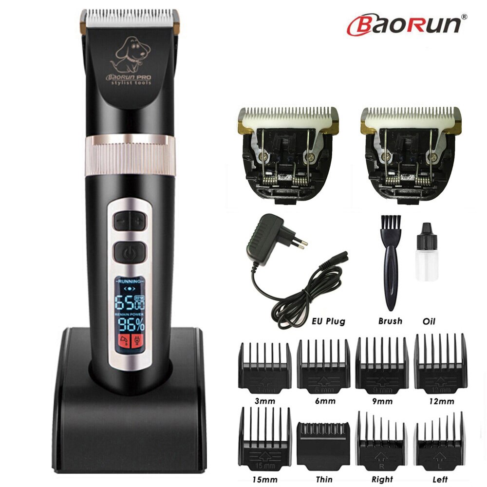 BaoRun P9 Clipper Dogs LCD Screen Pet Cat Clippers Electrical Grooming Trimmer Rechargeable Haircut Machine Animals: Black Add B B Blade