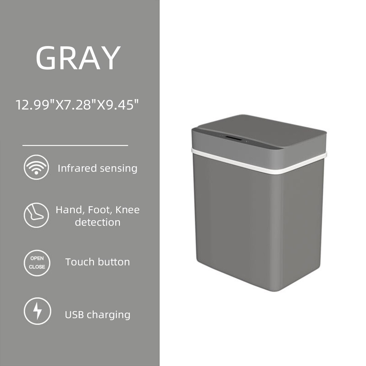15L Smart Prullenbak Elektronische Automatische Touchless Infrarood Motion Sensor Afvalbakken Woonkamer Badkamer Huishouden: Grey