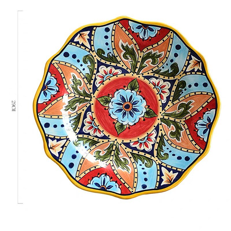 Vajilla de cerámica de estilo étnico, decoración Bohemia para el hogar, postre europeo Irregular, platos de fruta, ensaladas grandes, carne, navidad: 11.4 inch C