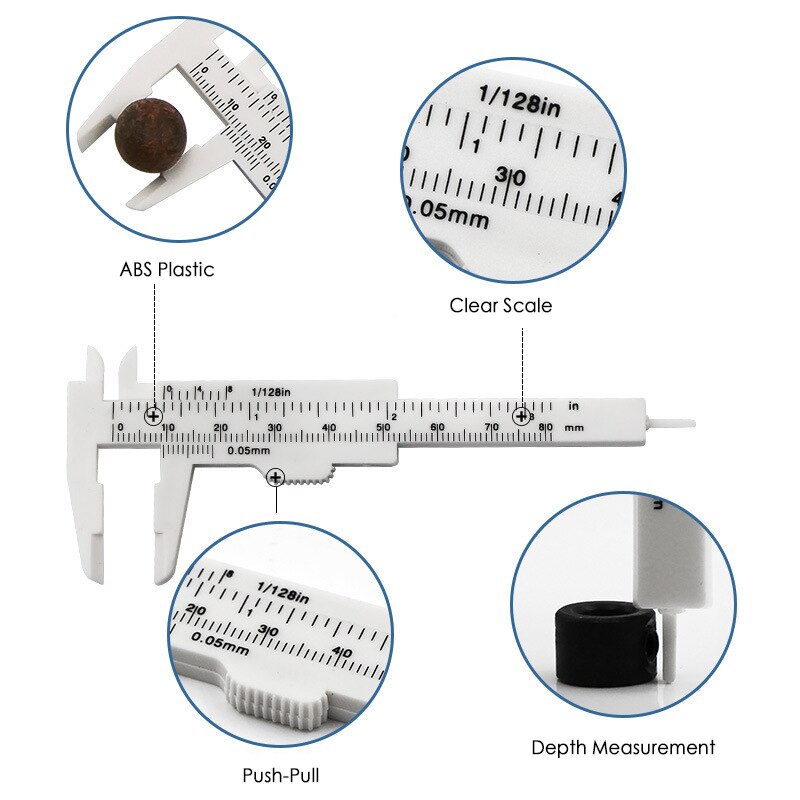 DIY 80mm Mini Plastic Sliding Double Scale Vernier Caliper Depth Diameter Measure Tool Measuring Ruler Micrometer
