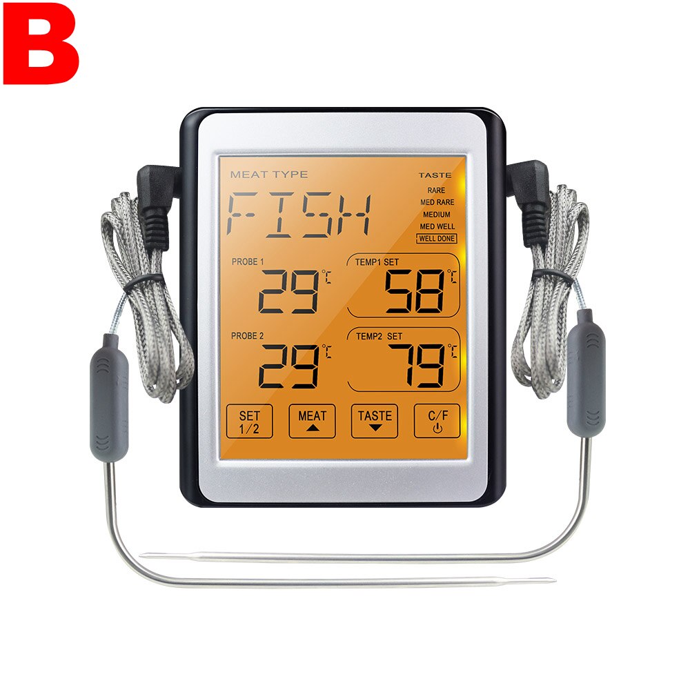 Digitalt ovntermometer kødkøkken bbq madlavning madtemperaturtester timerfunktion for med sonde i rustfrit stål: B