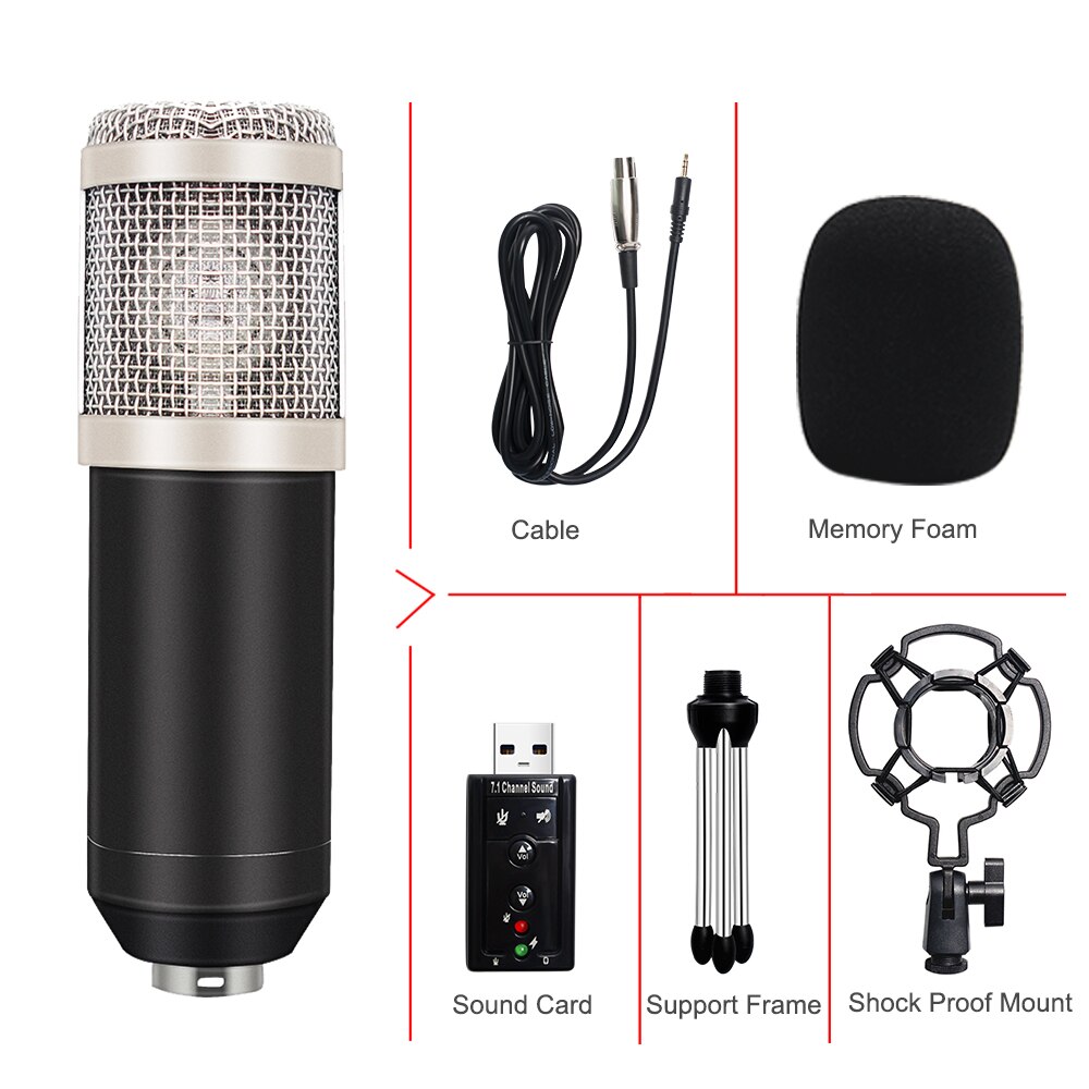 BM800 Microfoon Set Met Geluidskaart Microfono Karaoke Microfoon Opname Studio Bm800 Mic Ktv Karaoke Mic Braodcasting Zingen: 4