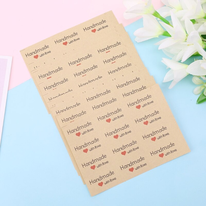 120x Vintage Handgemaakt Met Liefde Pakket Label Kraft Lijm Stickers Bakken Q0KA