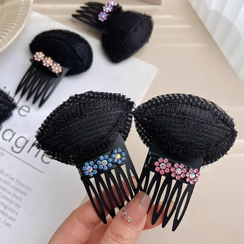 Rhinestone Puff Hair Head Cushion Invisible Fluffy Hair Pad Sponge Clip Bun Bump Volume Hairs Base For Women Hair Accessory