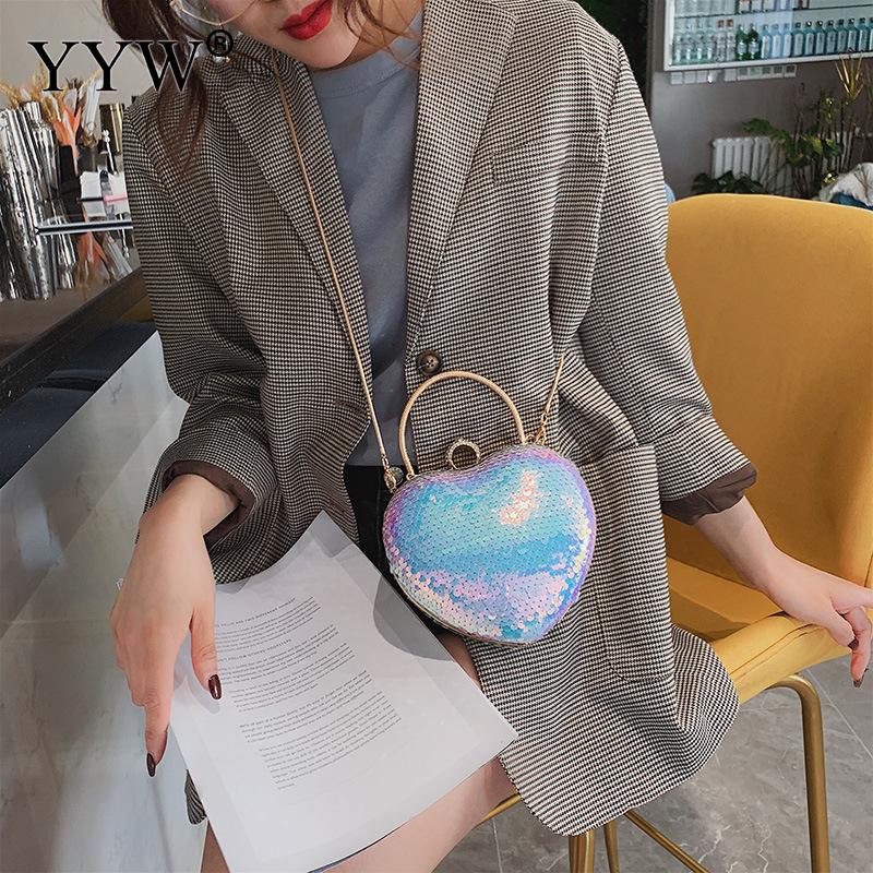 Heart Evening Clutch Bag For Women Sequin Cute Mini Chain Shoulder Bags Female Night Clutches Party Luxury: 1 / 190x140x60mm