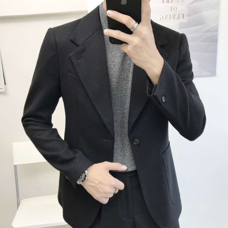 Blazer de Sport vert pour hommes, veste de costume de bureau britannique, avec poche plaquée solide, formel, 2022: Black / Korean m