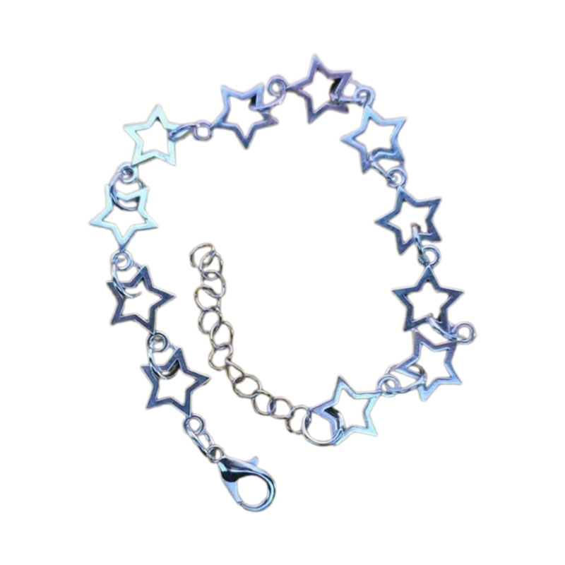 Vintage błyszcząca gwiazda Pentagram bransoleta ze stali tytanu dla kobiet słodka estetyczna bransoletka Y2k Charm Harajuku biżuteria: Platerowany rodem