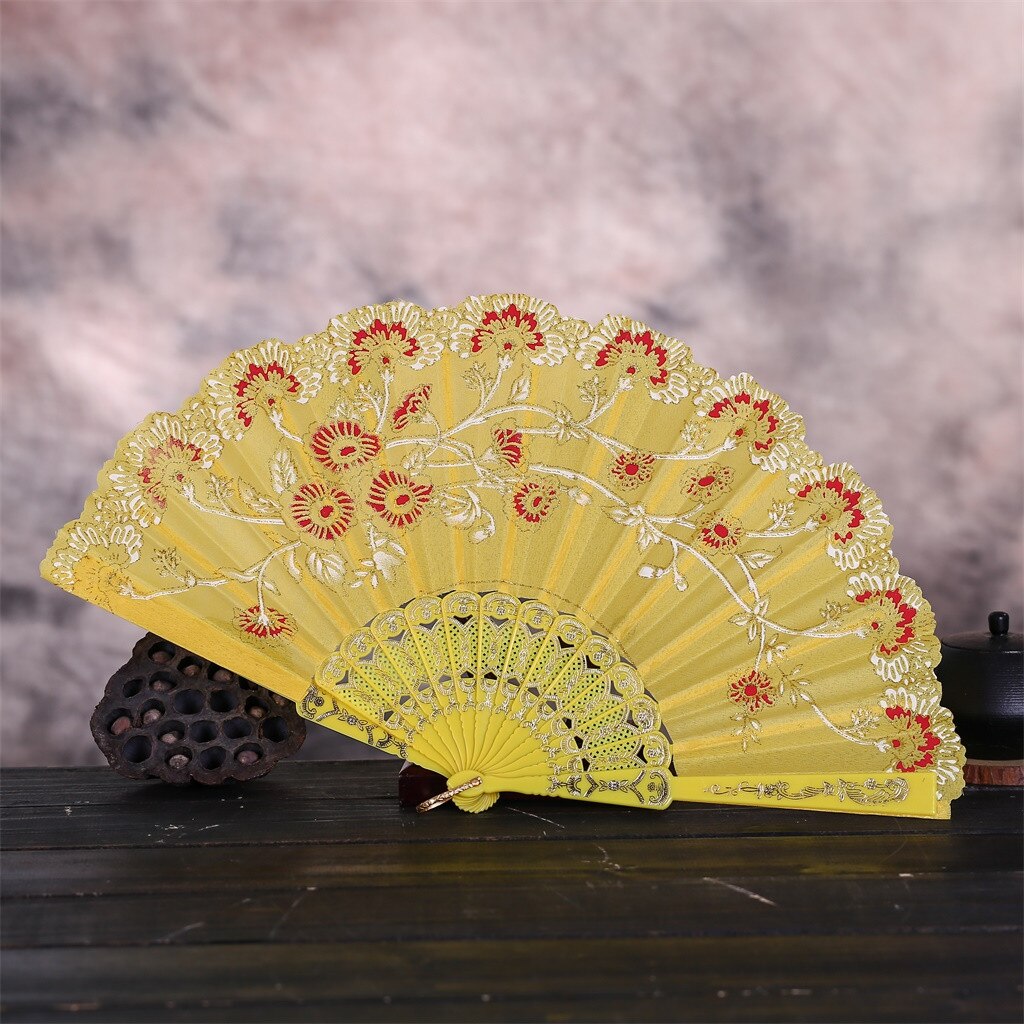 Chinese Stijl Dance Wedding Party Lace Silk Folding Handheld Bloem Fans Houten Chinese Stijl Hand Held Fans Wachlarz Drewniany: H