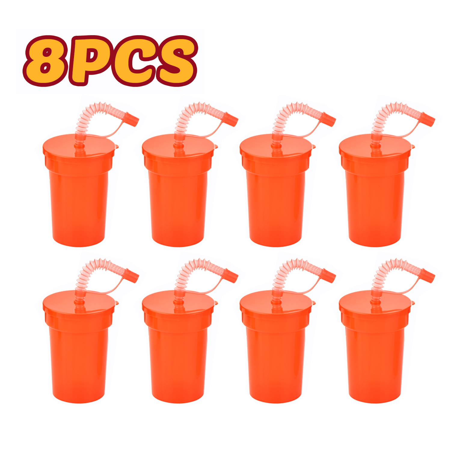 Tazas Sipper de neón: tazas coloridas y a prueba de derrames con tapas y pajitas, ideales para eventos escolares, fiestas temáticas y fiestas de cumpleaños: Transparente