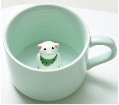 Tasse en céramique mignonne avec un animal dedans de 220 ml,mug, café, lait, thé, , dessin animé, d&#39;anniversaire, nouveauté, nouvel arrivage: Pig