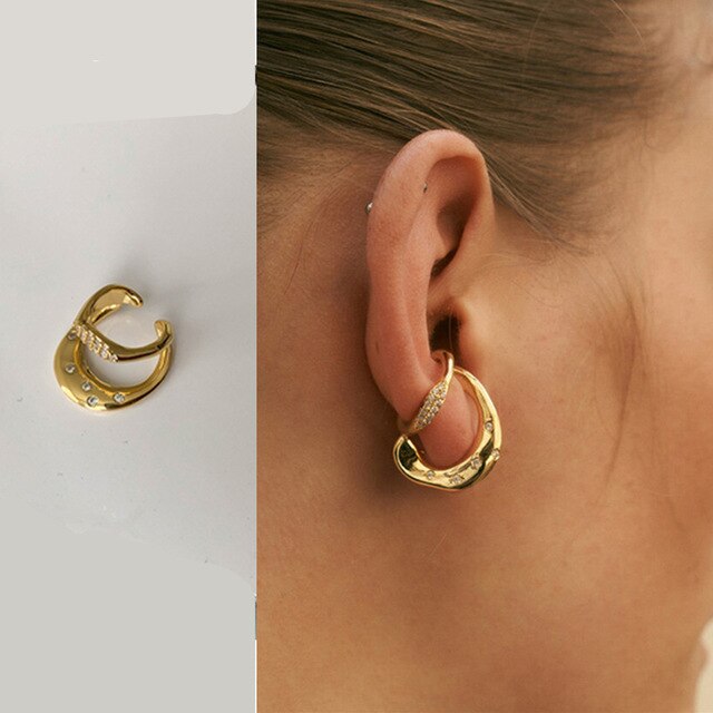HUANZHI2020 Gold Metal Oor Manchet Oorbellen Zonder Piercing Geometrische Kraakbeen Oorbellen Voor Vrouwen Meisje Sieraden: 15 gold