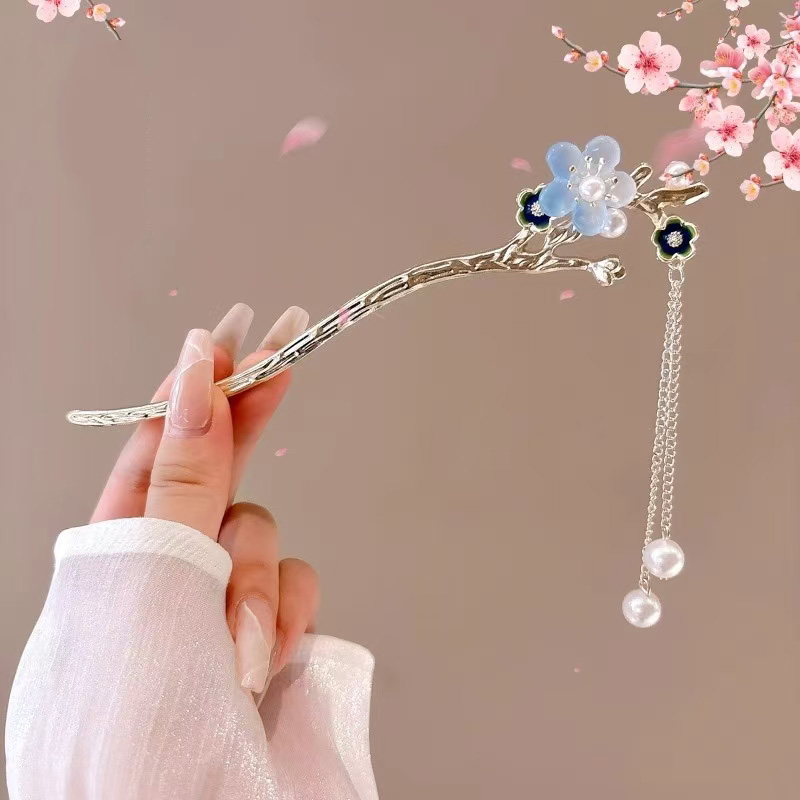 Accesorio para el cabello de estilo chino romántico, joyería de aleación, aguja para el cabello para mujer, adecuado para uso diario, , horquilla de para niñas, 1 ud.: Plata antigua plateada