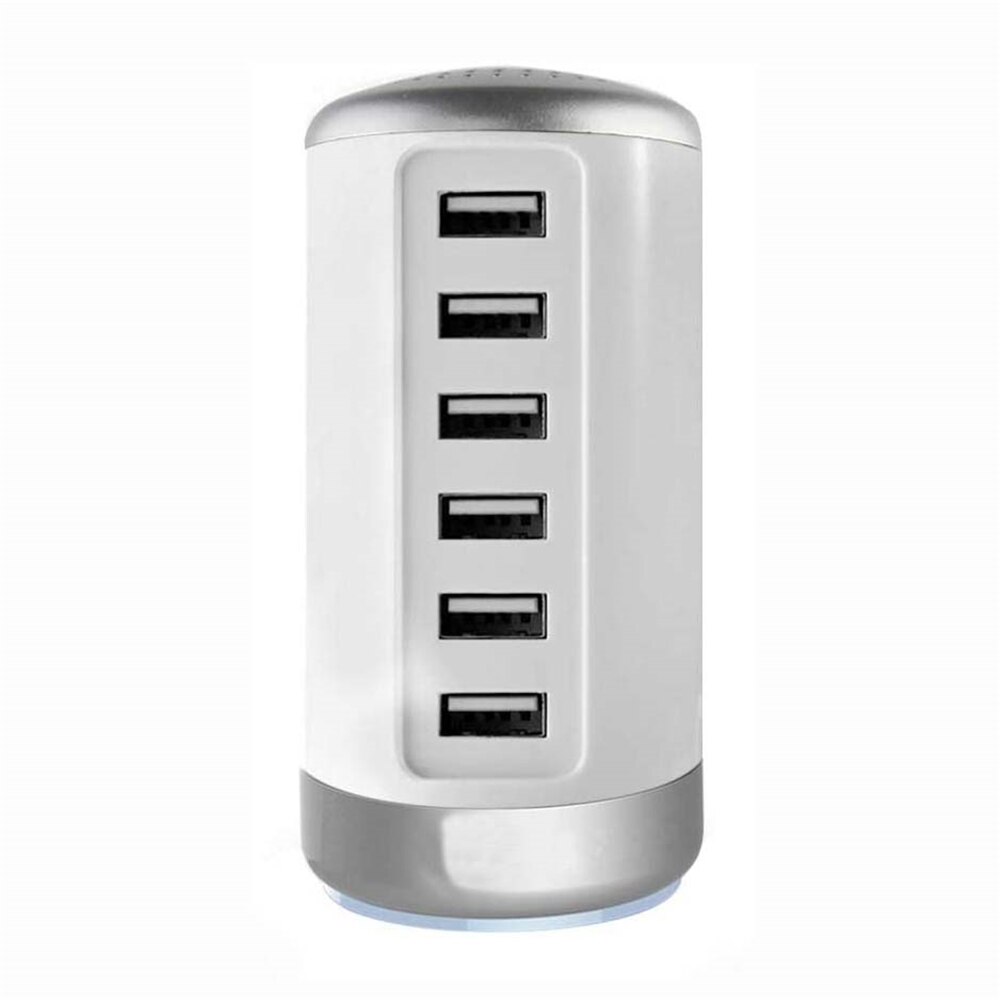 Cargador USB de 6 puertos, estación de carga múltiple, con acoplamiento Universal, para teléfono móvil, escritorio, hogar: white