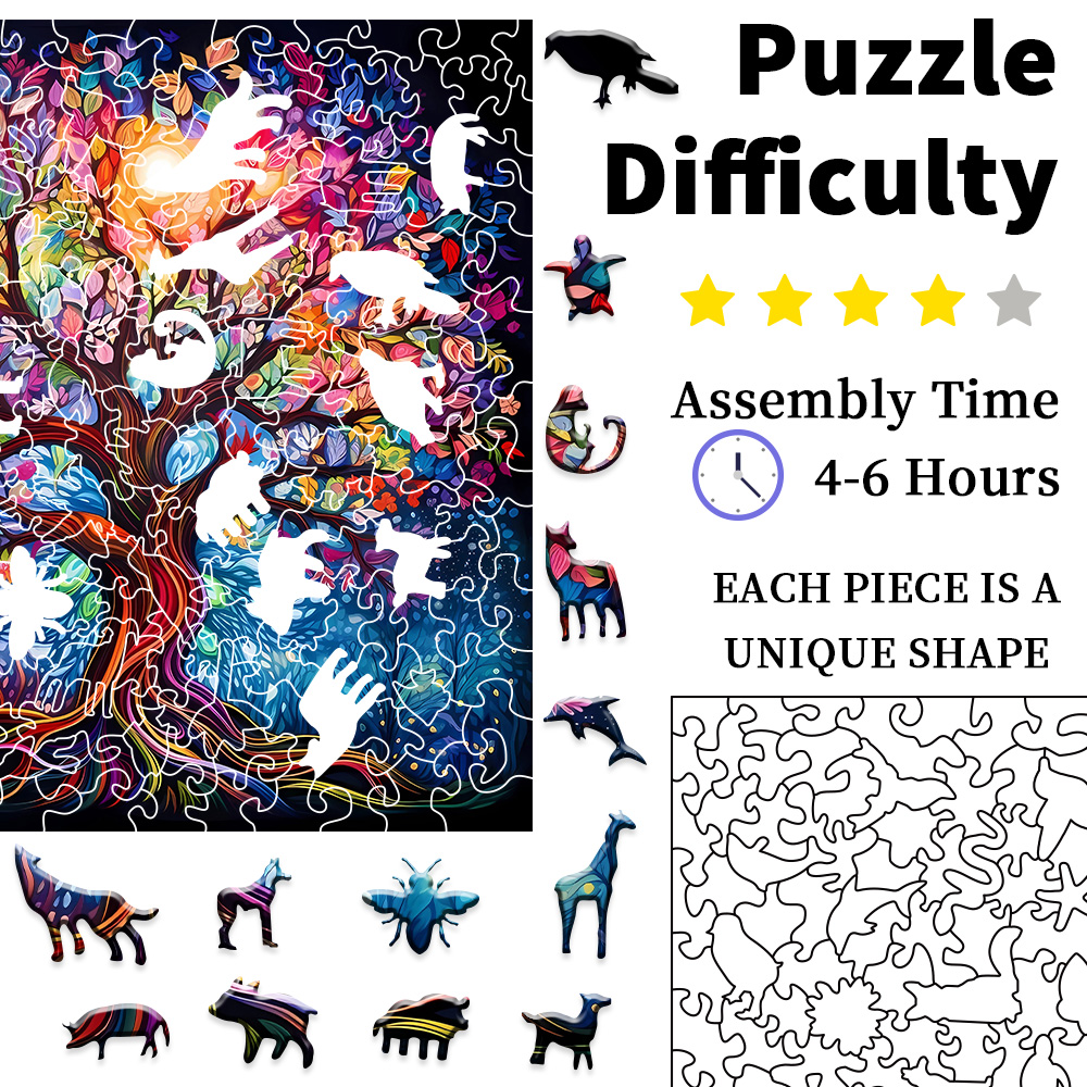 Adult Wooden Puzzle - Tree of Life - Unique Irregular Animal Shape Puzzle - for Teenagers and Adults