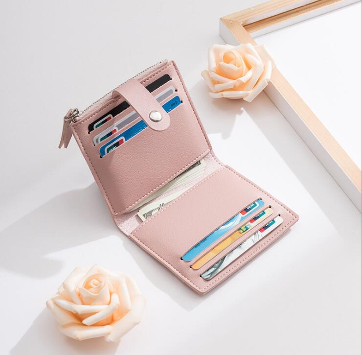 Dames korte portemonnee koreaanse ultradunne portemonnee voor meerdere kaarten zachte pu-munten portemonnee