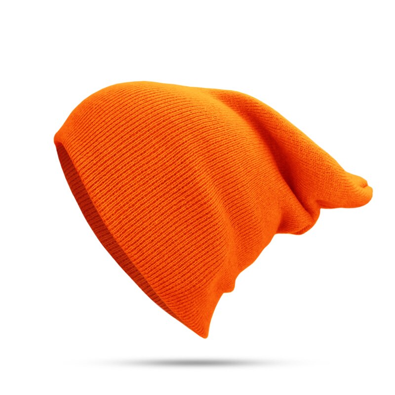 Talvihattu miehille naisten skullies pipot lämmin lippalakki unisex elastisuus neuloa pipo hatut yksivärinen neule tyttö ruusunvihreät hatut: Oranssi