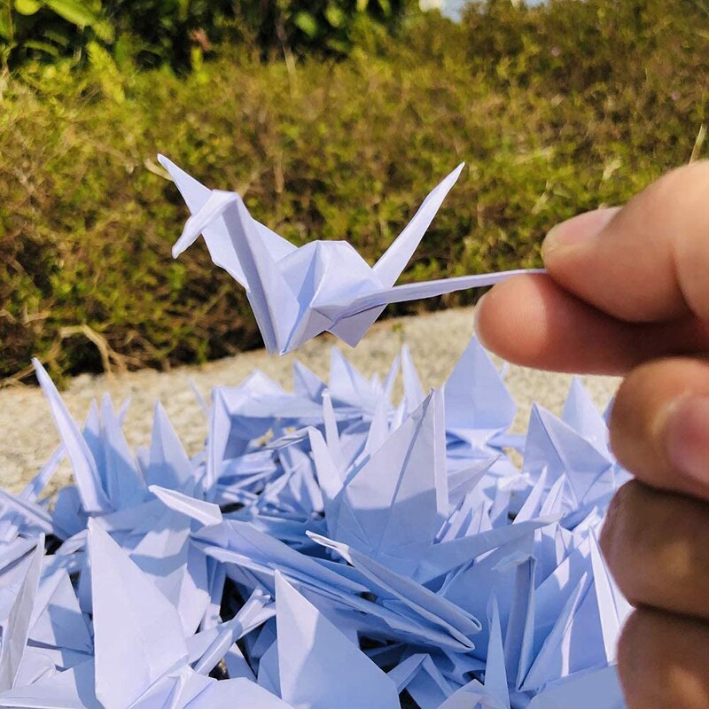 50 PCS Origami Paper Cranes White Folded Cranes Hanging Backdrop Origami Pape Cranes DIY Craft Wedding Party Home Decoration