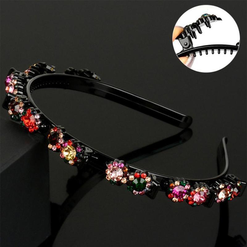 1 stücke Stirnband Strass Stirnband Frauen Haar Bands Band Krallen Clips Doppel Pony Frisur Haarnadel Haar Clip Zubehör: mischen-Farbe