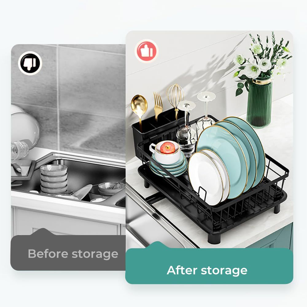 Kitchen Dish Rack Drainer Chopsticks and Cutlery Storage Rack Dinnerware Drying Rack Household Multifunctional Countertop Shelf