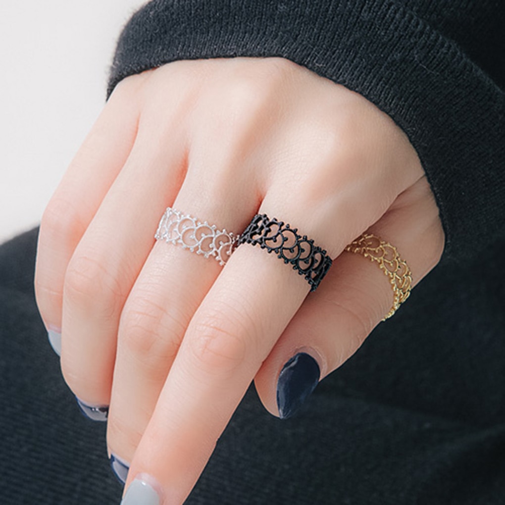 Lovely Women Hollow Flower Rings Cute Copper Girl Adjustable Rings Prom Wedding Night Party Jewelry