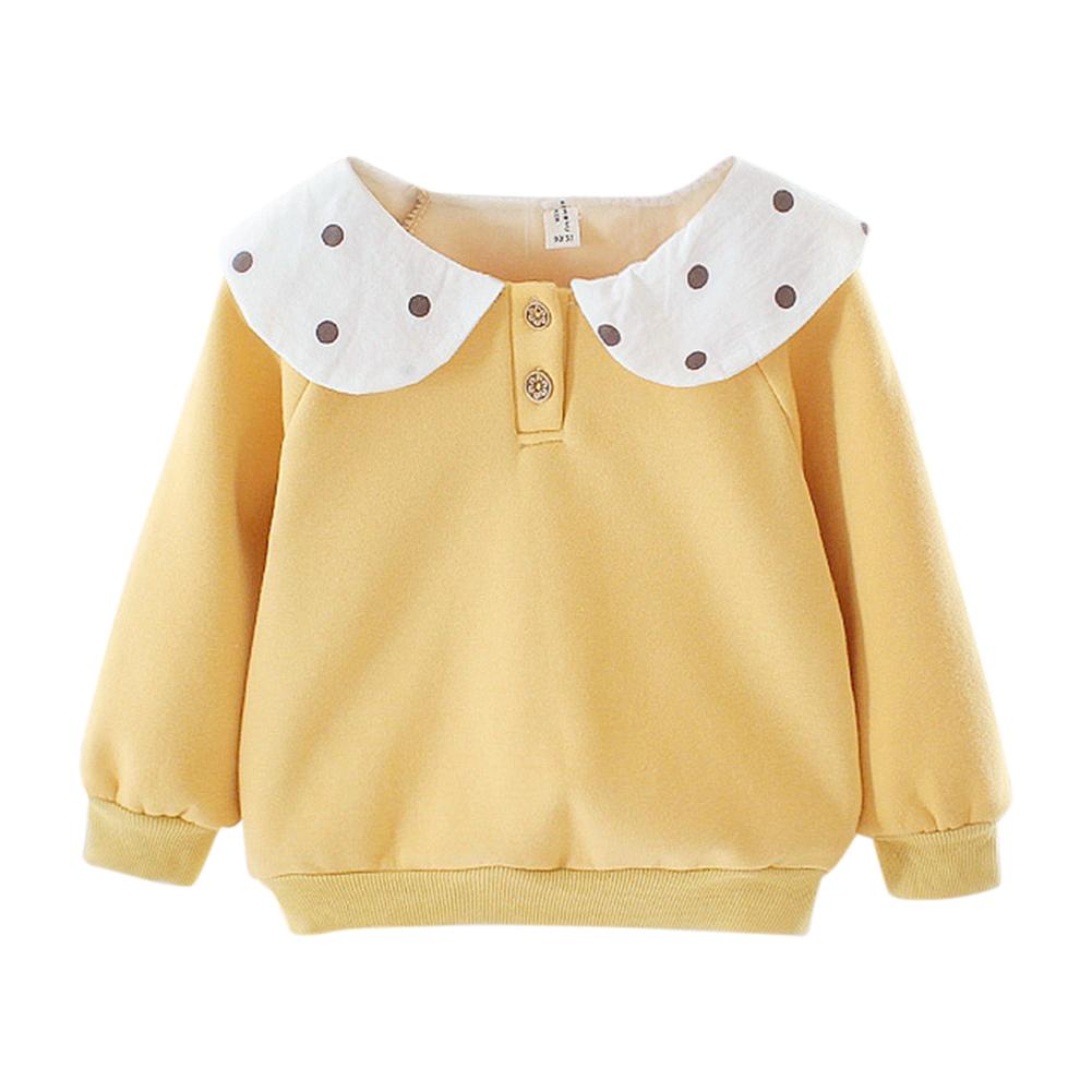 Baby flickor tröja klassisk delikat baby flickor långärmad lotus krage dot fleece varm vinter härlig tröja: Gul / 24m