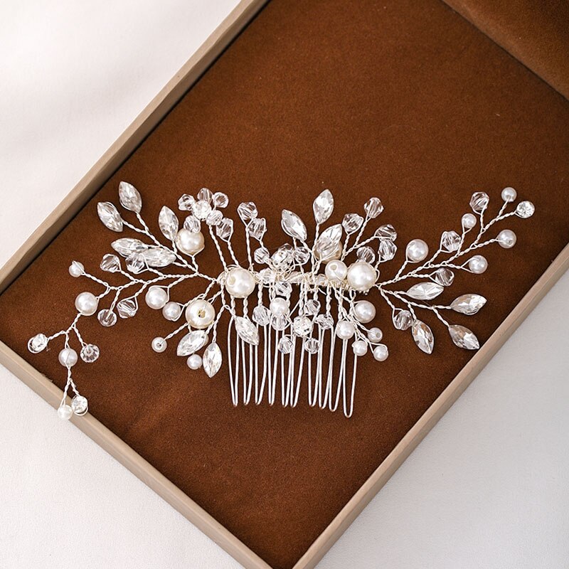 GETNOIVAS Handmade Silber Farbe Perle Blume Haar Kamm Braut Tiara Crown Kopfschmuck Hochzeit Braut Frauen Haar Schmuck Zubehör: 48484