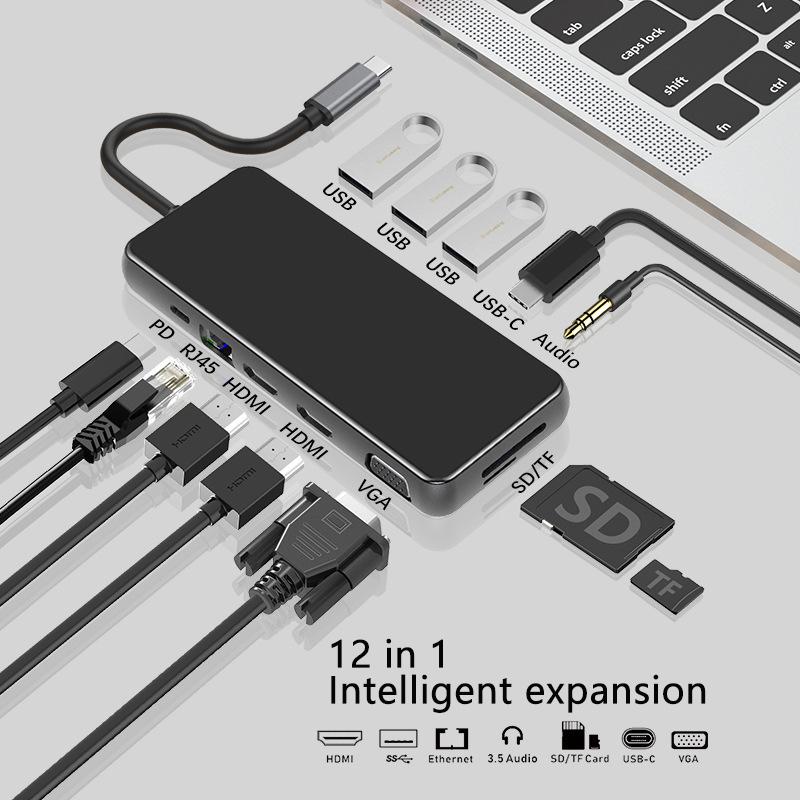 Estación de acoplamiento USB C para ordenador portátil, 3,0, HDMI, VGA, RJ45, PD, para Macbook Pro, HP, DELL, Surface, Lenovo, Samsung