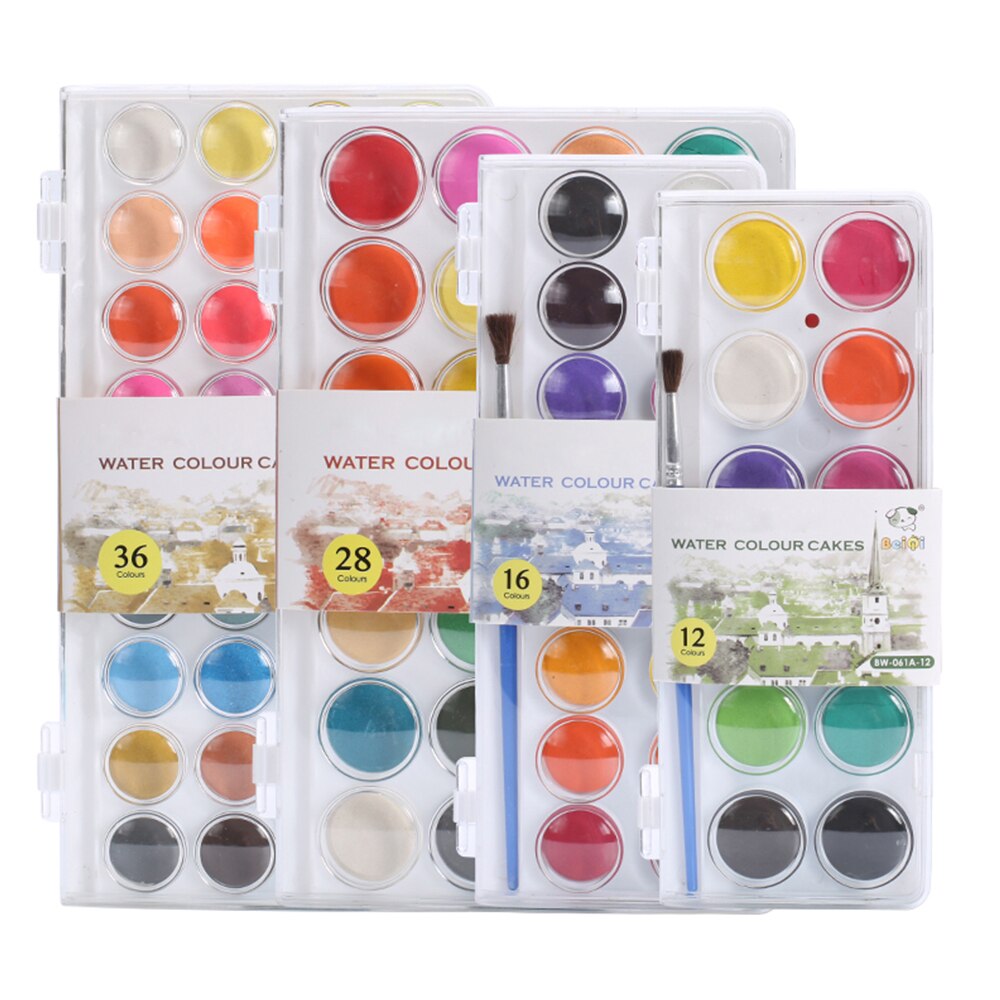 Umitive-Juego de acuarelas portátil para niños, 12/16/28/36 colores, pincel de Color agua, suministros de arte para pintar