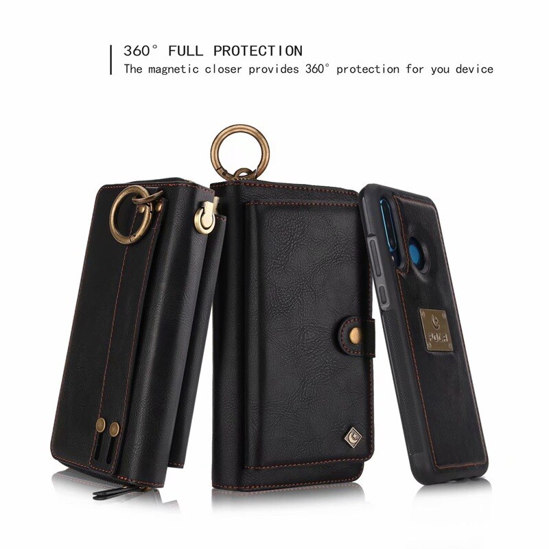 Purse Polsbandje Telefoon Case Voor coque huawei p30 pro lite nova4e Funda Etui Luxe Lederen Beschermende Portemonnee Telefoon Shell Cover tas: For nova4e / Black