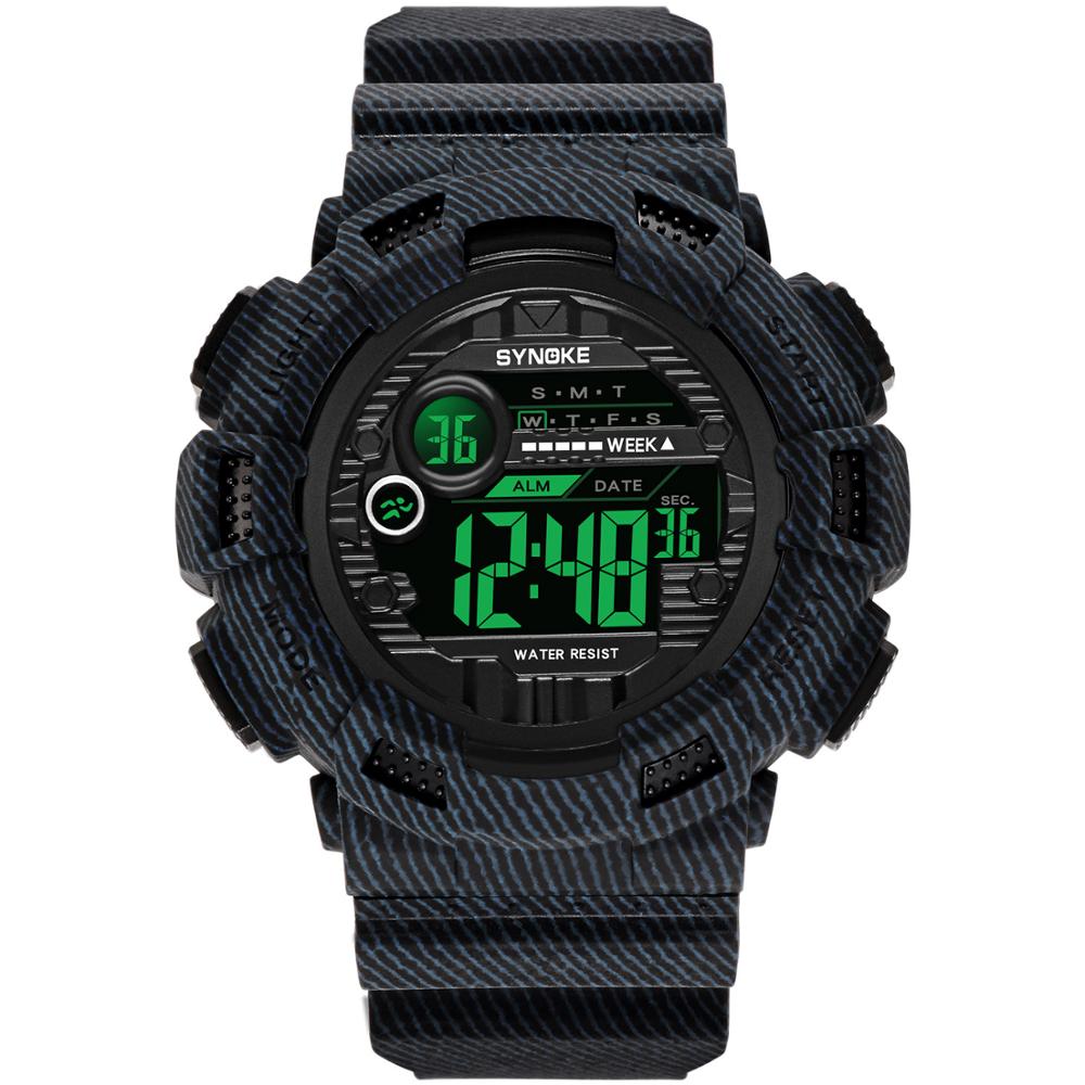 SYNOKE-reloj deportivo para hombre, cronógrafo Digital, resistente al agua, con pantalla Led: Denim Blue