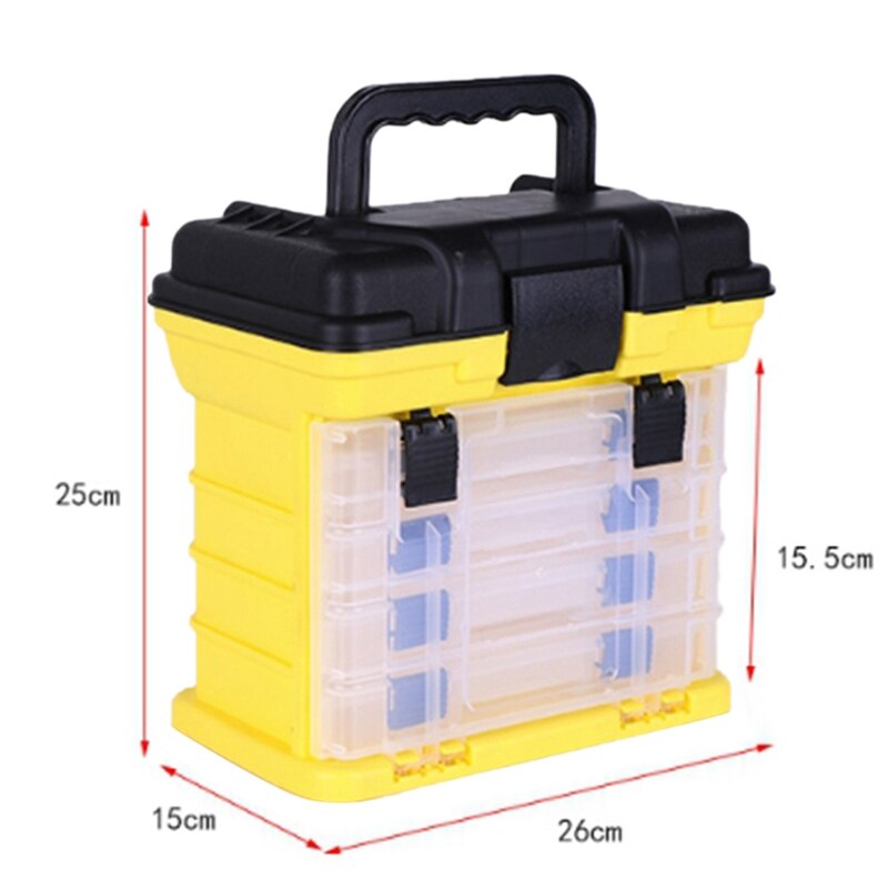 Hand-Held Lua Box Toolbox Luya Box Storage Box Parts and Crafts Rack Toolbox with 4x Storage Bags,Yellow+Black