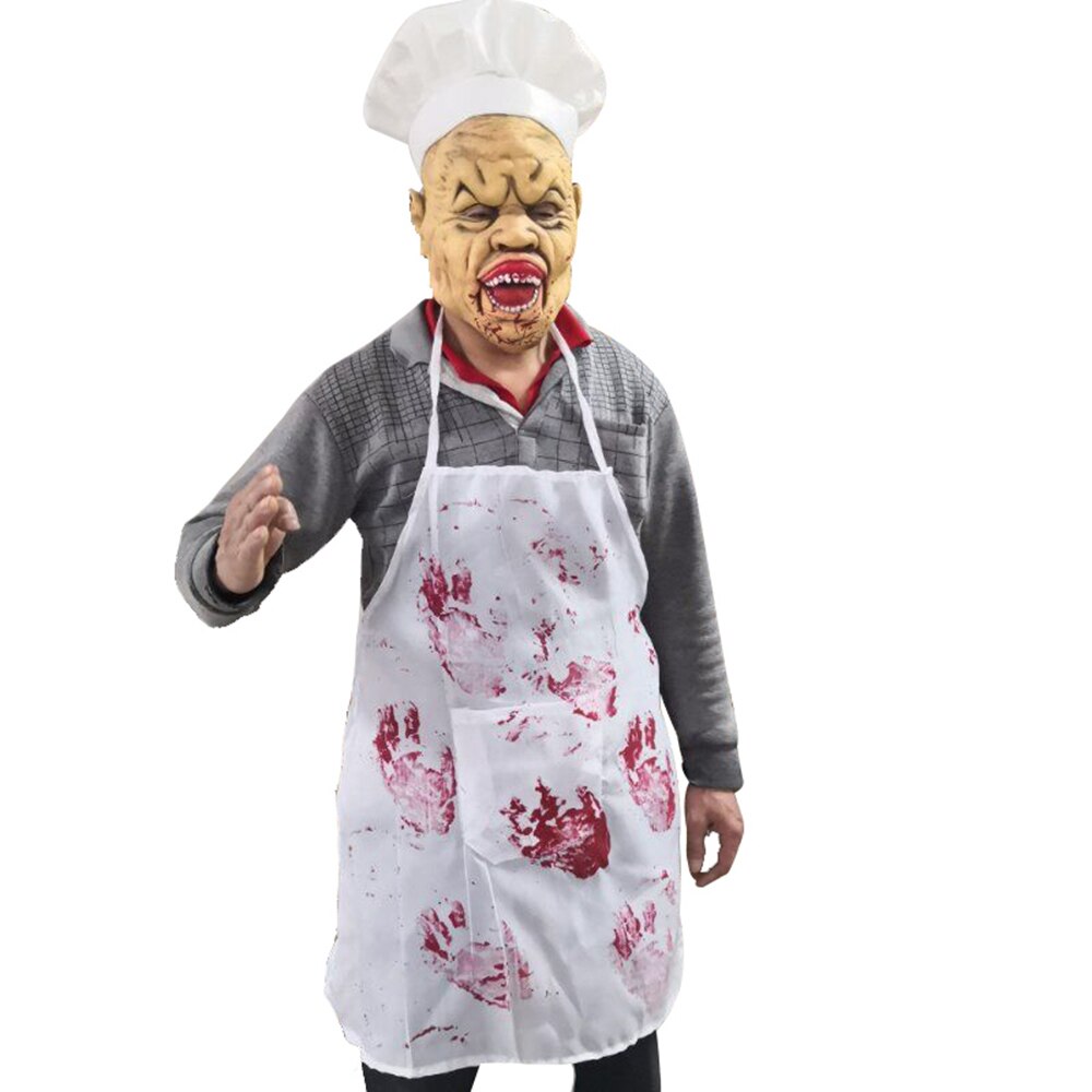 Halloween Mask Portable Waterproof Bloody Crazy Chef Halloween Horror Mask Haunted House Pretend Latex Mask