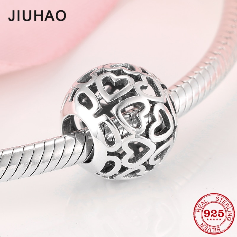 925 Sterling Silver charming Hollow Out Hearts fine beads Fit Original JIUHAO Charm Bracelet Jewelry making