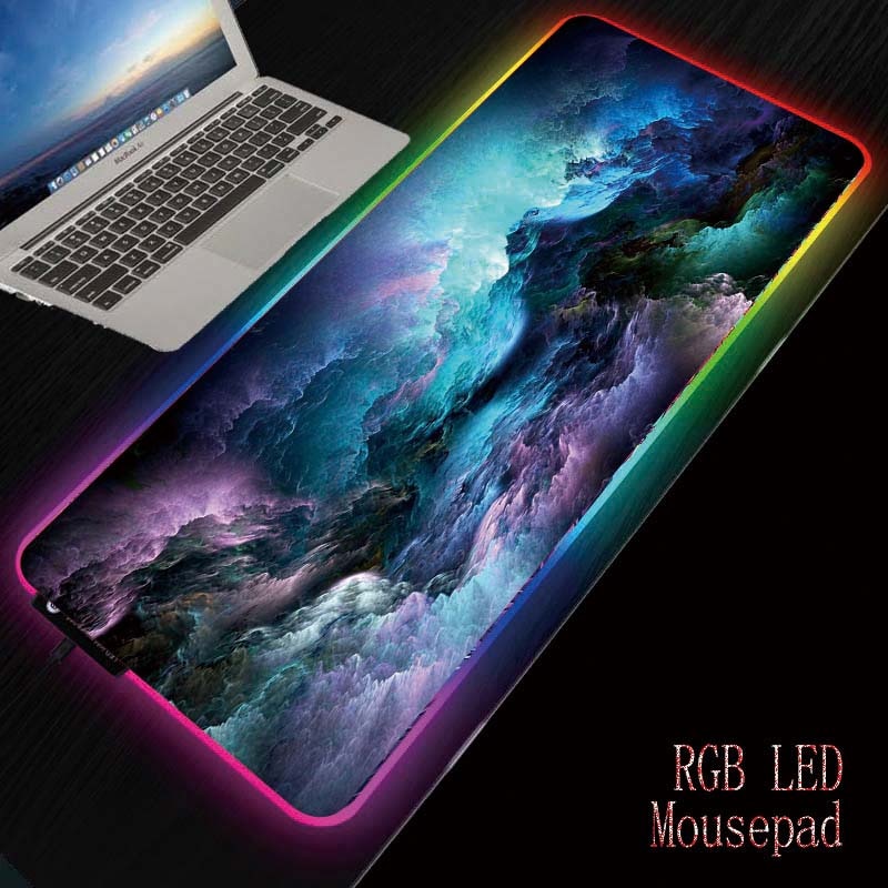 Mairuige farverige skyer rgb gaming musemåtte stor computer musemåtte baggrundsbelysning musemåtte 90 x 40/25 x 30cm tæppe tastatur bordmåtte