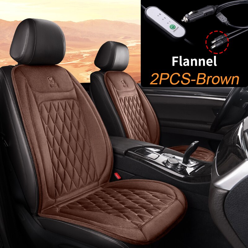 Karcle 12V-24V Heated Car Seat Cushion Heating Pad Universal Automobile Cover Car Seat Heater Protector For Winter: 2pcs brown