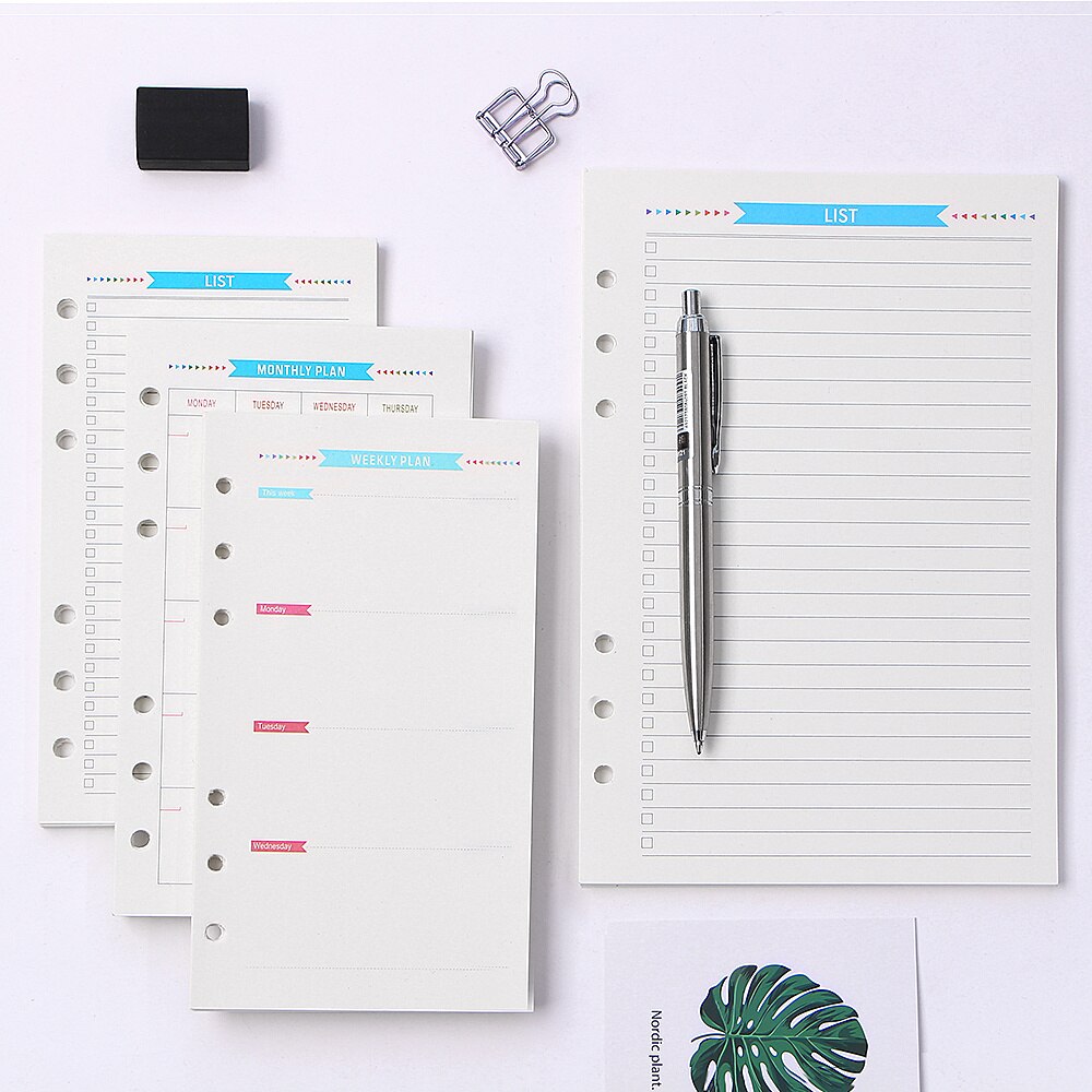 Agenda en espiral con 6 agujeros, planificador con papel interno, diario semanal, Plan mensual para hacer lista, página colorida para cuaderno de hojas sueltas A6/A5