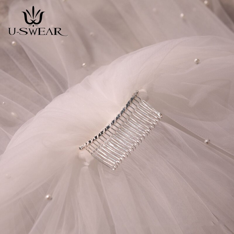 2 Layer Princess Puffy Pearl Short Veil with Metal Hair Comb Bride Velo De Novia Wedding Accessories Bridal Veils