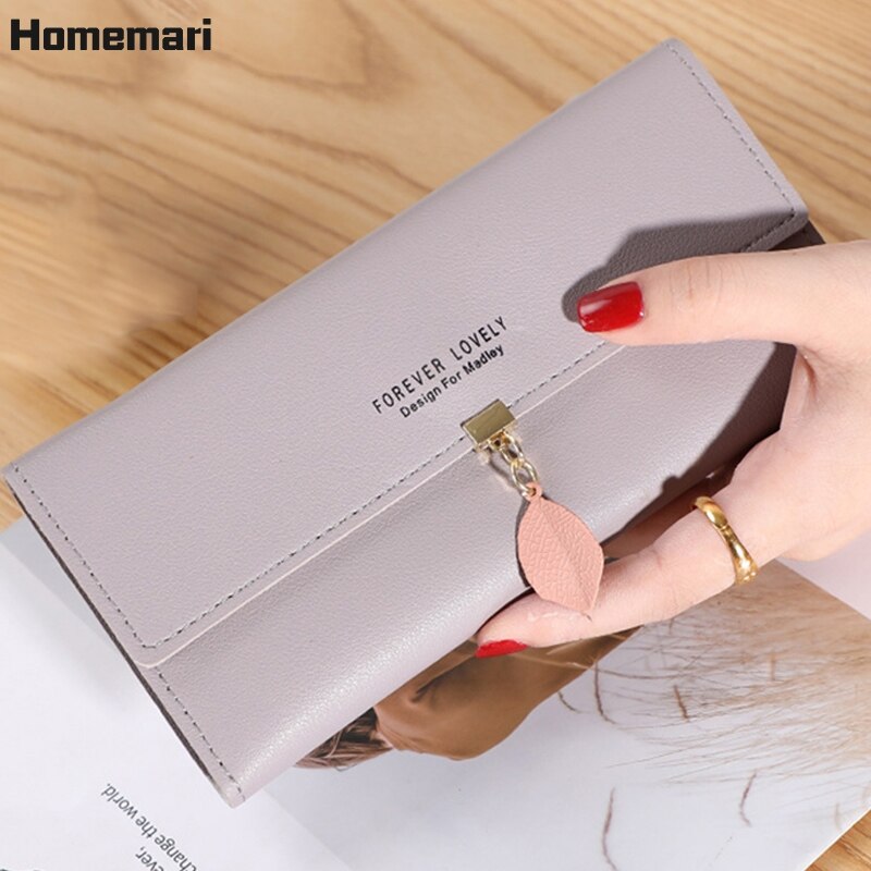 Homemari mulheres couro do plutônio carteiras femininas bolsas longas sacos de dinheiro folha telefone bolso senhoras carteira titular do cartão embreagem mujer 2021: long-purple