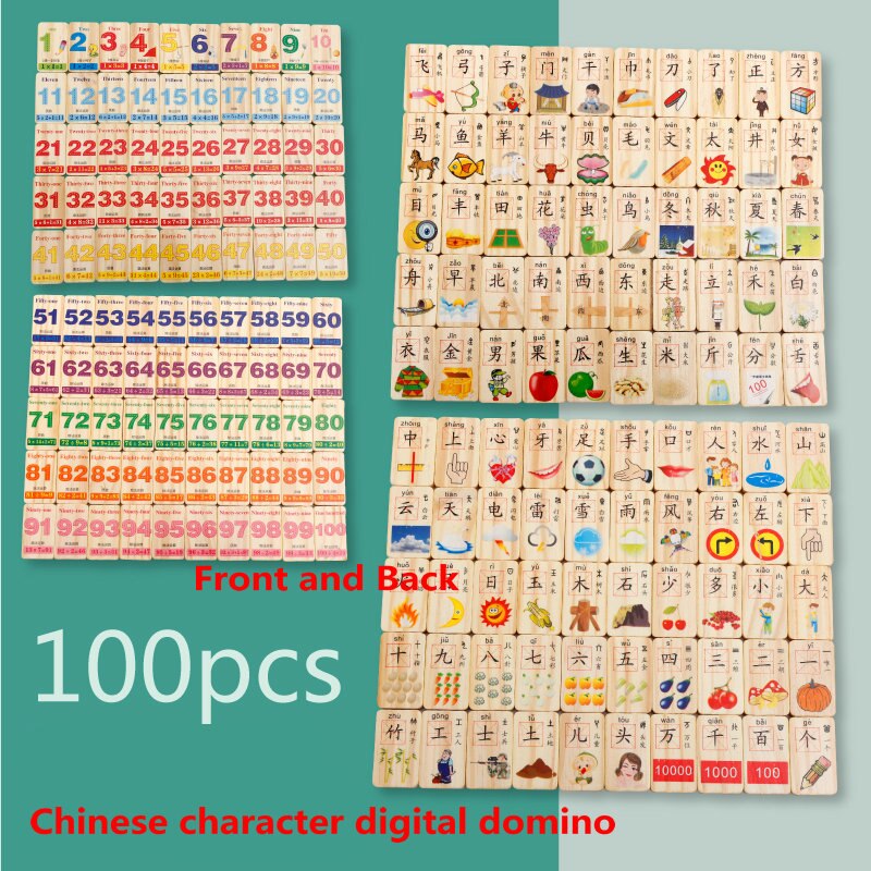 Dominoes Set Chinese Character Digital Domino and Fruits Domino Cognitive Domino Educational Toy for Children Early Training Toy