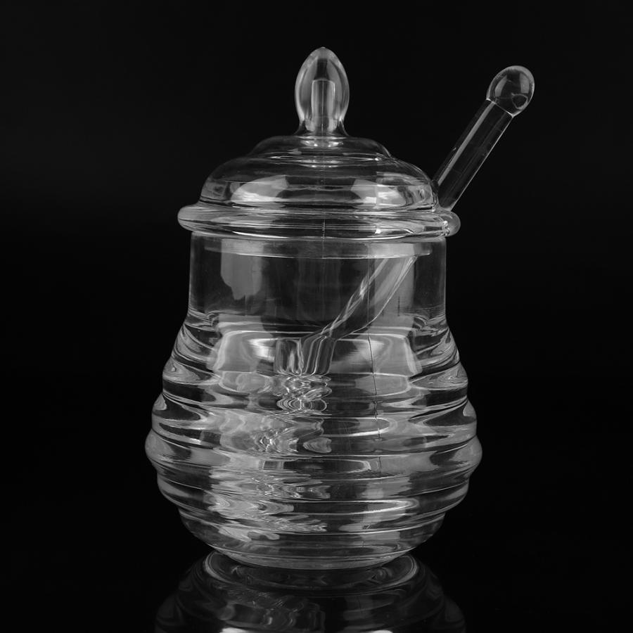 245ml Honey Transparent Beehive shaped Honey Jar with Dripper Stick for Storing and Dispensing Honey Lid Transparent Honey Pot