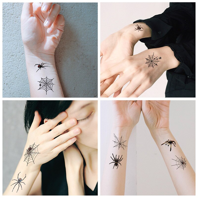 3D araignées autocollants de tatouage imperméables Halloween horreur toile d'araignée faux tatouage transfert d'eau tatouages temporaires bras outil d'art corporel
