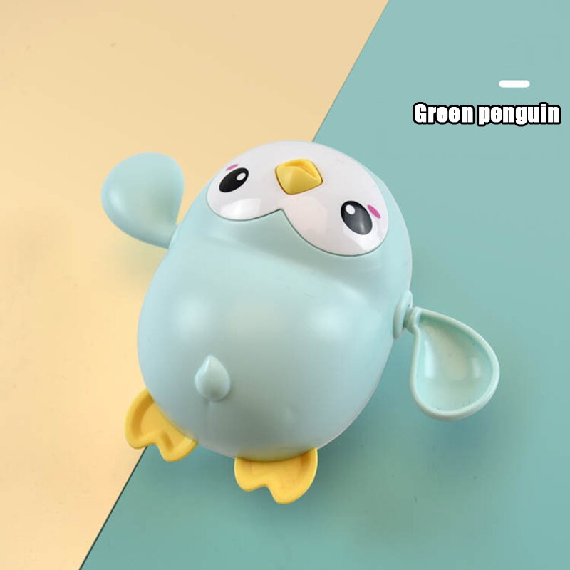 Newest Baby Bath Toys Cute Cartoon Crab Penguin Whale Baby Water Toy Infant Swim Chain Clockwork Toy For Kid: Green penguin