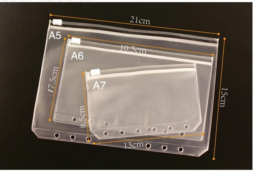 A5/A6/A7 Reißverschluss Notizbuch Tasche transparent PVC Lagerung Tasche Veranstalter Tasche Empfang Beutel Bindemittel Tasche Mit 6 löcher