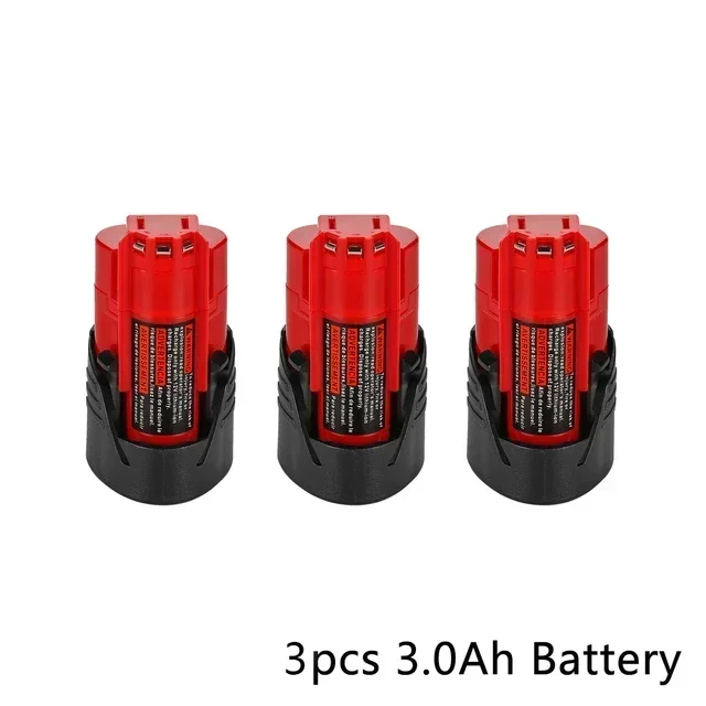 2025 para batería Milwaukee 12V M12 3Ah Compatible con batería de herramientas Milwaukee M12 XC 48-11-2410 48-11-2420 48-11-2411: BLANCO