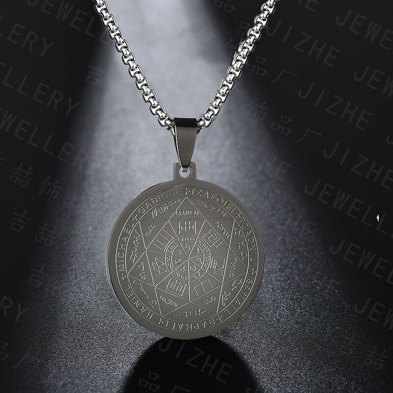 Pentagramm Halskette Sieben Erzengel Amulett Schutz Pentagramm Anhänger Halsketten für Frauen Männer Trend Edelstahl Schmuck: Schwarz 1