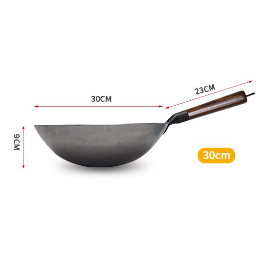 Traditionele Handgemaakte Ijzeren Wok, Niet-Coating Woks Voor Keuken Panwooden Handvat Wok Keuken Gas Pot Kookgerei: 30cm