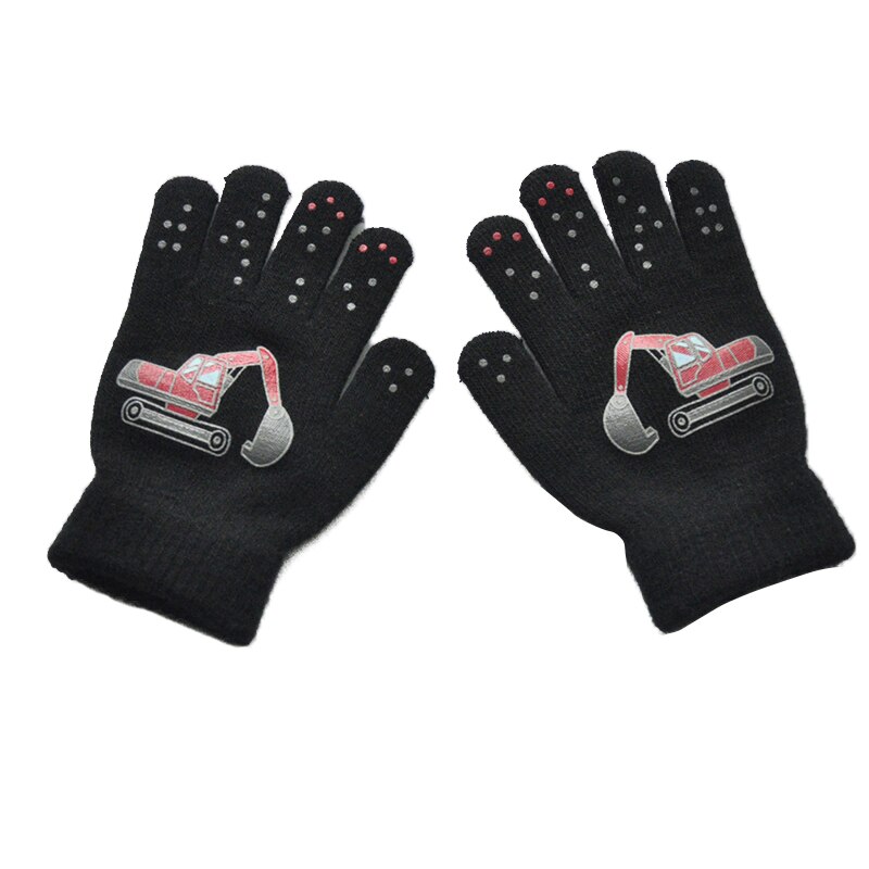 freundlicher Winter Warme Handschuhe für 6-12Jahre Jungen Und Mädchen Nette Bau Lkw aufbringen Kind Weiche Gestrickte Fäustlinge: T1