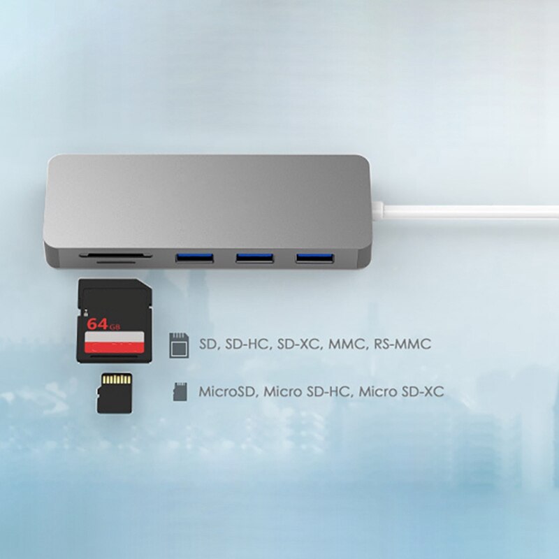 TYPE-C 5 em 1 docking station sd, tf é adequado para todos os dispositivos usb c. Suporte: windows me/2000/xp/vista/nt/7/8, mac