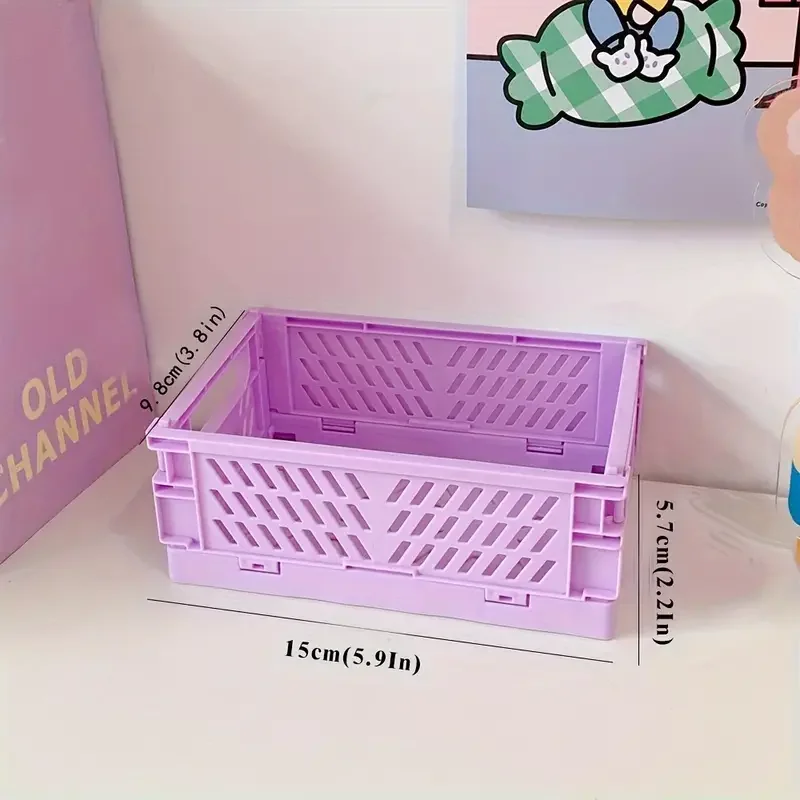 6-color folding plastic storage box, student desk tidying tape, stationery folding basket, storage basket, storage box: PURPLE