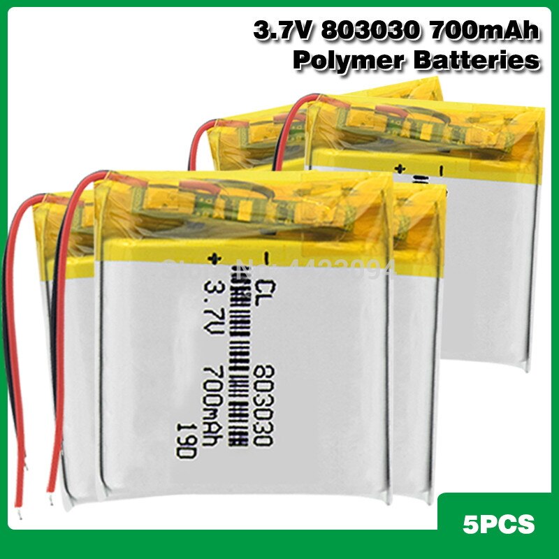 Lithium Polymer Battery - 700mAh 3.7V 803030 - for MP3, Bluetooth Speakers, Smartwatches: 5 pcs